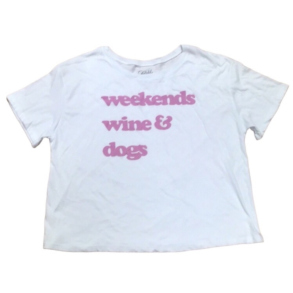 Cold Crush Pink Graphic Letters Weekends Wine & Dogs White Tee‎ Shirt 2X NWT